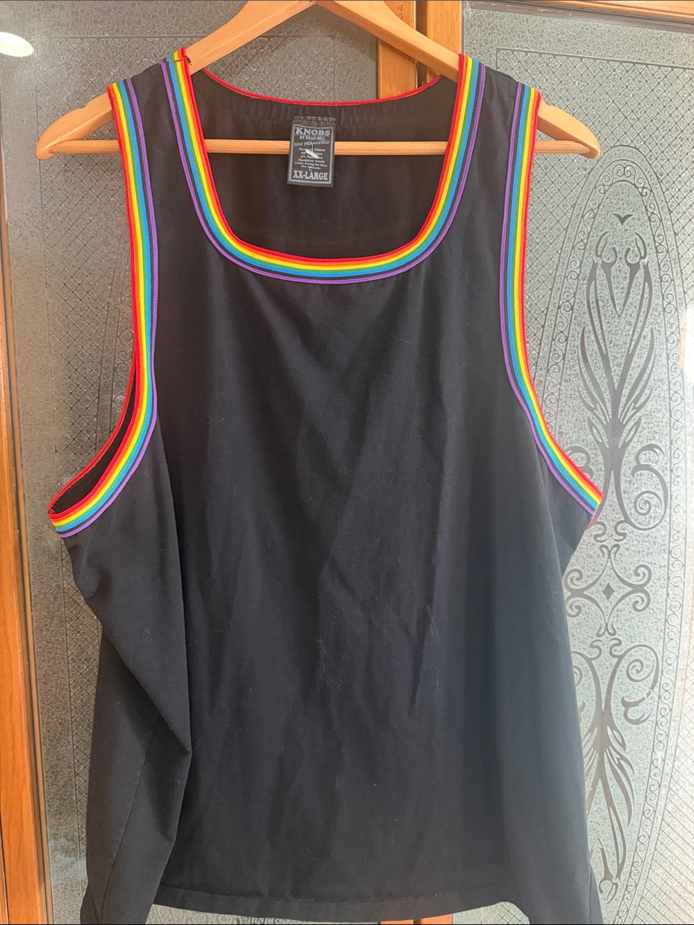 Knobs by Ryan Hill San Francisco Black Tank Top Rainbow Trim XXL